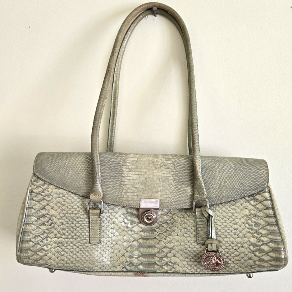 Brahmin Mint Green Embossed Leather  Satchel
